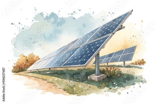watercolor solar panel vector illustration isolated on white background
