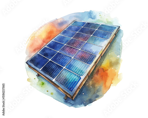 watercolor solar panel vector illustration isolated on white background