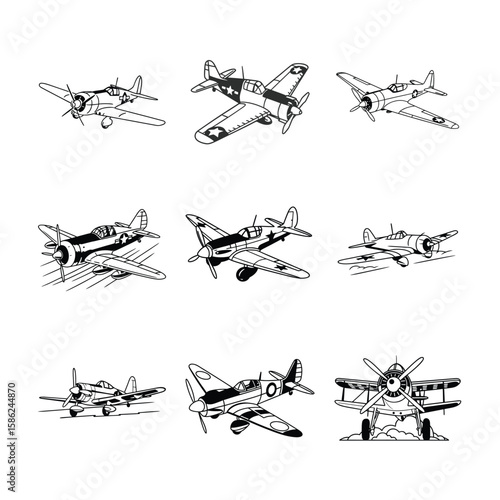 old fashioned warplane with vintage propeller wings
