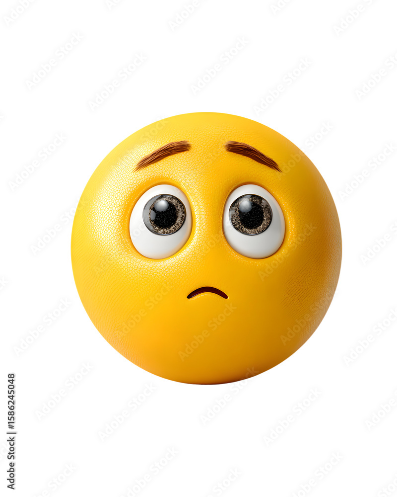 Fototapeta premium Loneliness, 3D emoji style, expressive facial illustration, isolated on white background 