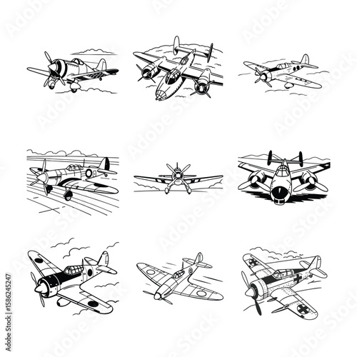 vintage military fighter jet aircraft illustration
