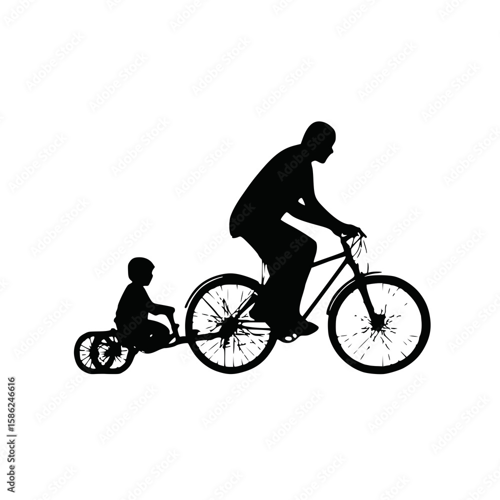 Naklejka premium Handcycle Dad Riding With Child Bike Minimal Fathers Day Vector 