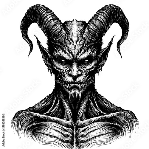 Demon illustration in black and white dark artwork
