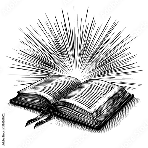 Open book in black and white style representing knowledge