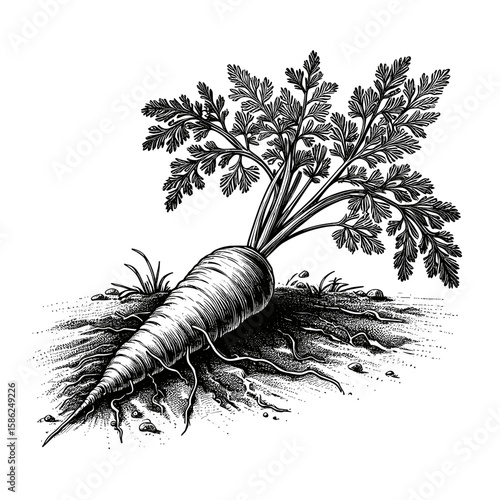 Carrot illustration in black and white for gardening