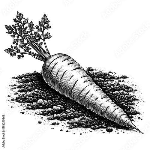 Carrot in illustration style in black-and-white for recipes