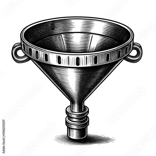 Funnel drawing in black-and-white style for filtration