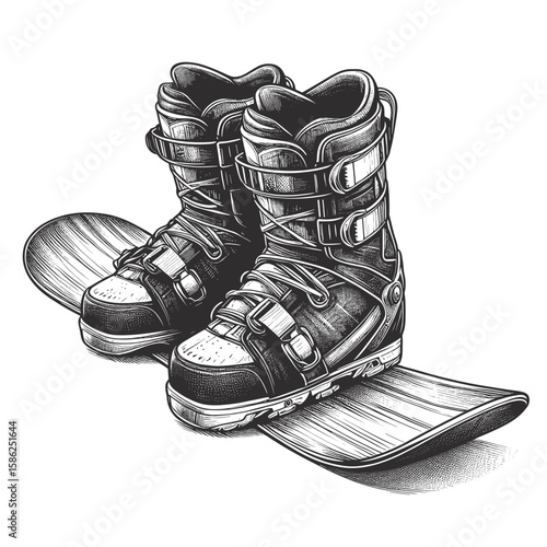 Snowboard boots in black and white style for snowboarding
