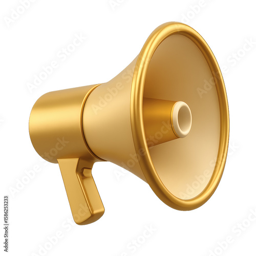  3D golden megaphone isolated on transparent background