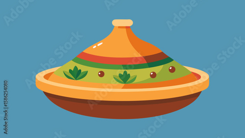 Orange Green Brown Moroccan Tagine Pot Vector Illustration