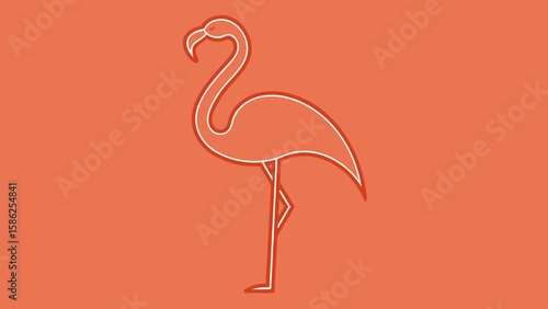 Coral Flamingo Single Line Minimalist Preening Silhouette