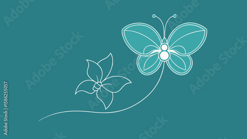 Teal Butterfly Orchid Flower Line Art Design vector