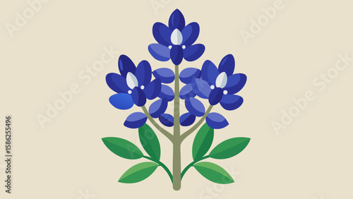 Flat Vector Illustration Texas Bluebonnet Flower Blue Green Beige 1