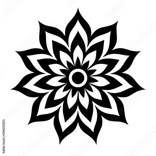 Intricate Black Flower Silhouette Design on White Background