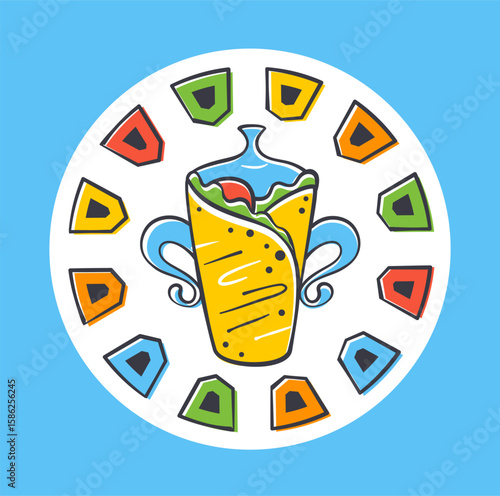 Kebab Logo for Middle Eastern cuisine with the traditional jar in a decorative circular frame