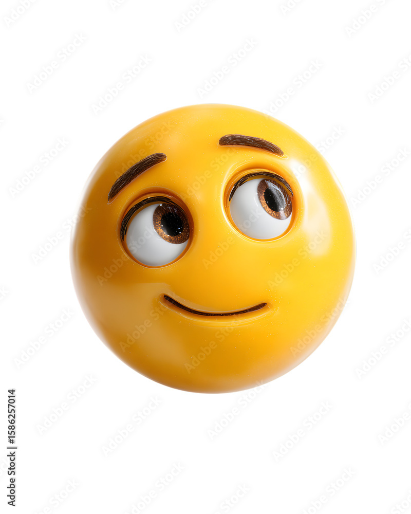 Fototapeta premium Slightly Smiling, 3D emoji style, expressive facial illustration, isolated on white background 