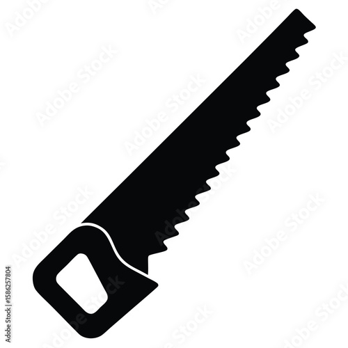 Black Silhouette Displaying a Hand Saw with Handle and Serrated Blade