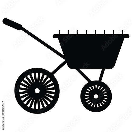 Black Silhouette Illustration of a Two Wheeled Wheelbarrow with a Handle and Open Top
