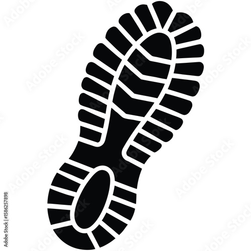 Black Shoe Sole Print Impression Isolated on White Footwear Tread Pattern