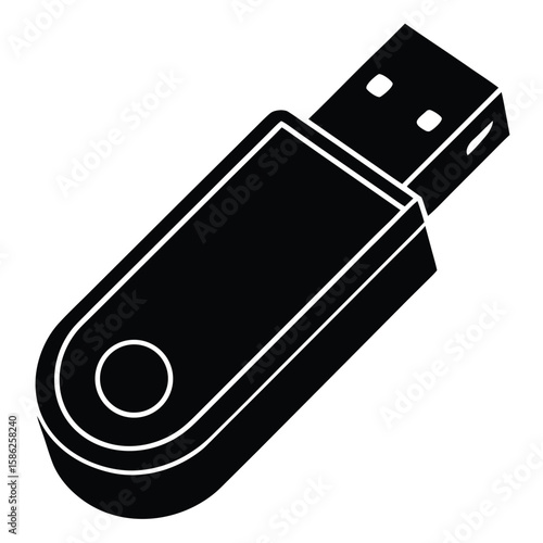 Black USB Flash Drive Isolated Data Storage Portable Memory Stick Illustration