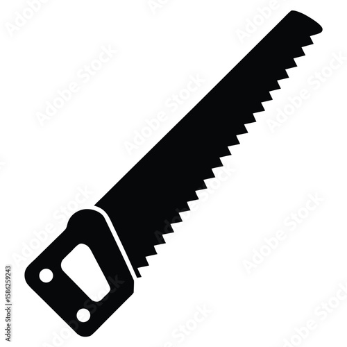 Isolated Black Handsaw Illustration Carpentry Hand Tool, Wood Cutting, Sharp Teeth