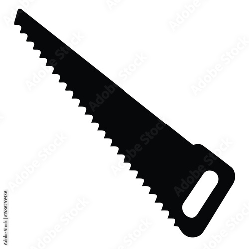 Isolated Black Silhouette of Hand Saw for Woodworking and Construction Projects
