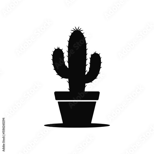 Simple Black Cactus Silhouette in a Pot Illustration Minimalist Houseplant Icon Design