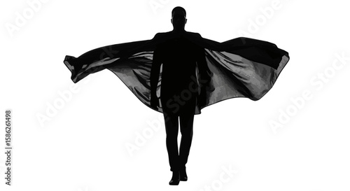 Vector art of man in a flowing cape striking a dramatic pose isolated on transparent background