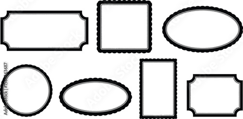 Border frame scallop edge rectangle, oval, round vector shape. Wave scallop squiggle cute simple rectangle border set. 