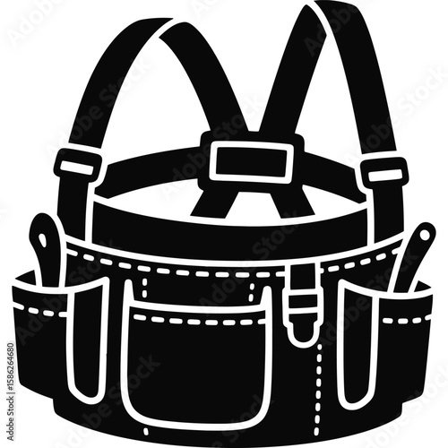 Black Carpenter Tool Belt Icon, Work Bag, Equipment