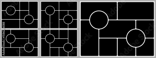 4x3 brutalist grid template. Photo layout bento box design. Collage mosaic shape post background. Slide moodboard brochure, montage poster abstract figure. Rectangular image gallery, circlular style
