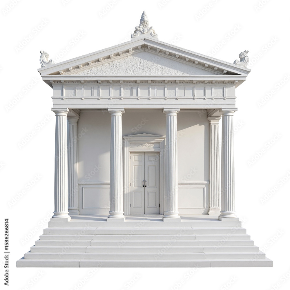 Obraz premium White Classical Temple Facade Isolated on White Background