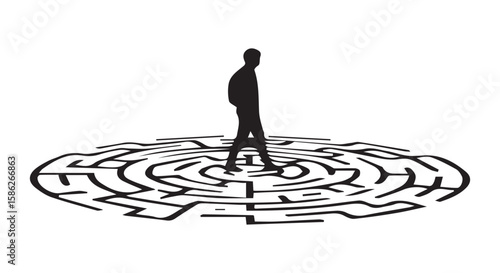 Vector art of man walks through a maze on a transparent background