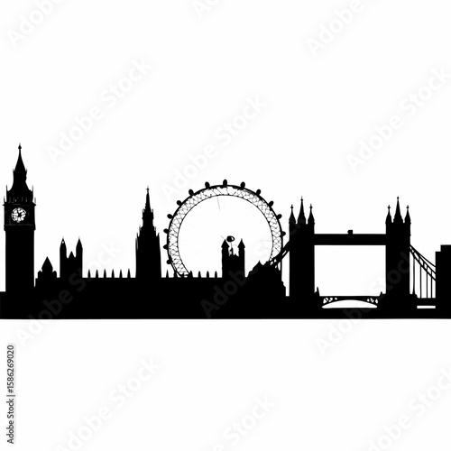 Iconic london skyline silhouette in a stark black design