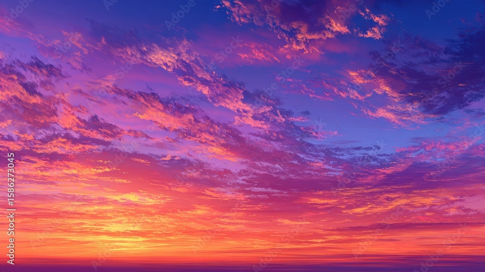 Fototapeta premium Vibrant sunset horizon with purple and orange gradient sky