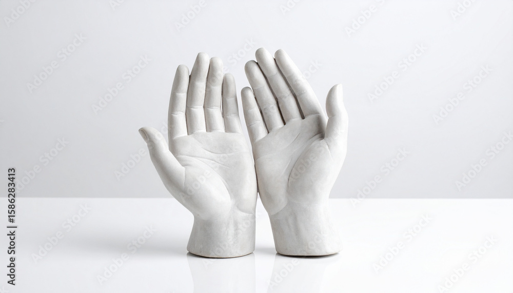 Obraz premium Elegant Open Hands Sculpture A Symbol of Support and Guidance in Serene White Display