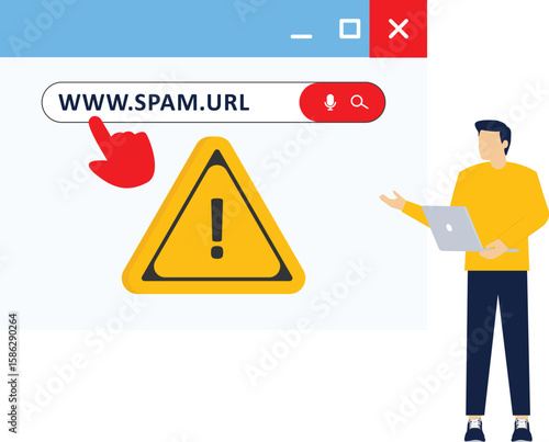 concept Concept do not click on spam URLs, suspicious and dangerous hyperlinks. modern graphic elements for landing page, blank state ui, infographics, icons. flat design vector illustration.

