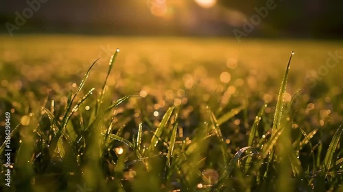 Golden Hour Dewdrops on Grass Blades