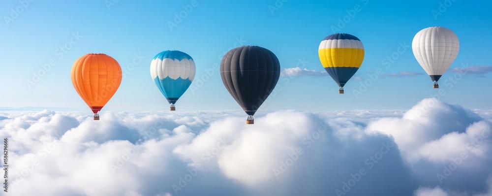 Fototapeta premium Colorful Hot Air Balloons Soaring Above Clouds, Sky High , Adventure