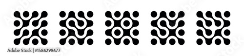 Abstract shape, metaball, morph spheres. Connected dots, science, molecular, nanotechnology. Set of black elements patterns isolated on white background.