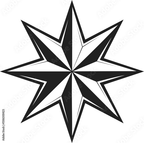 Chaos star design, eight-pointed star, geometric symbol, vintage engraving style, decorative emblem for unique artwork and branding