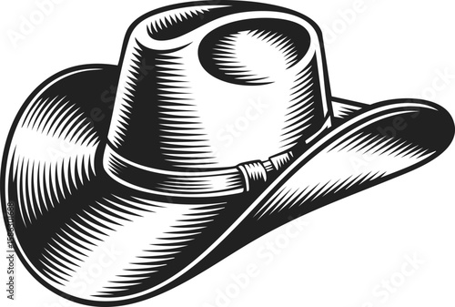 Classic cowboy hat illustration, western headwear, vintage engraved style, perfect for western themes and rustic designs