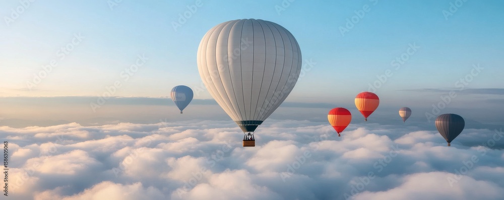 Fototapeta premium Hot Air Balloons Above Clouds, Sky high ,Dreamy
