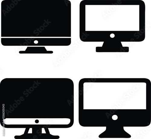 Flat vector icon set of computer screens and monitors for apps, websites, and user interface design.
