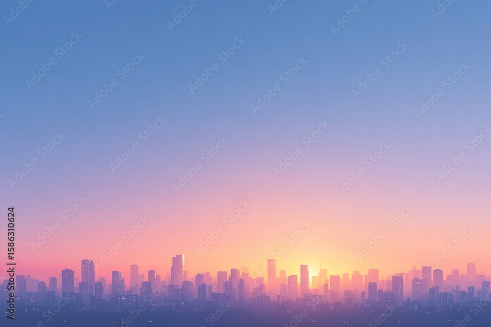 Fototapeta premium flat vector city skyline at dusk with simple layered silhouettes