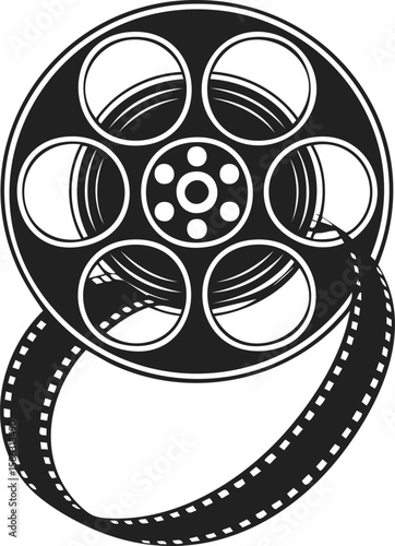 Film reel, vintage movie reel, projection tool, cinematography equipment, film strip, entertainment medium, analog cinema device