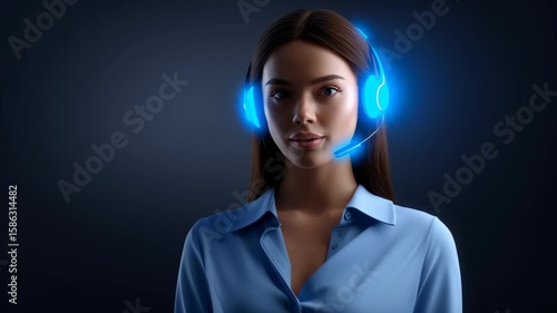 AI agent software represented by woman with glowing headset in digital assistant concept