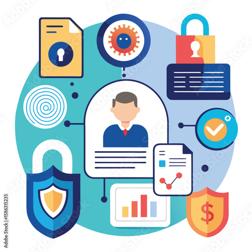 Conceptual illustration representing data protection cybersecurity financial security access privacy technology and confidentiality