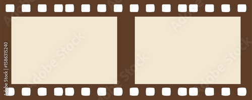 Vintage brown film strip vector illustration with two empty frames and perforated edges for photography design