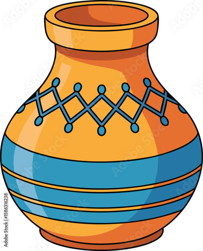 Colorful and decorative cartoon pottery vase perfect for design projects and illustrations